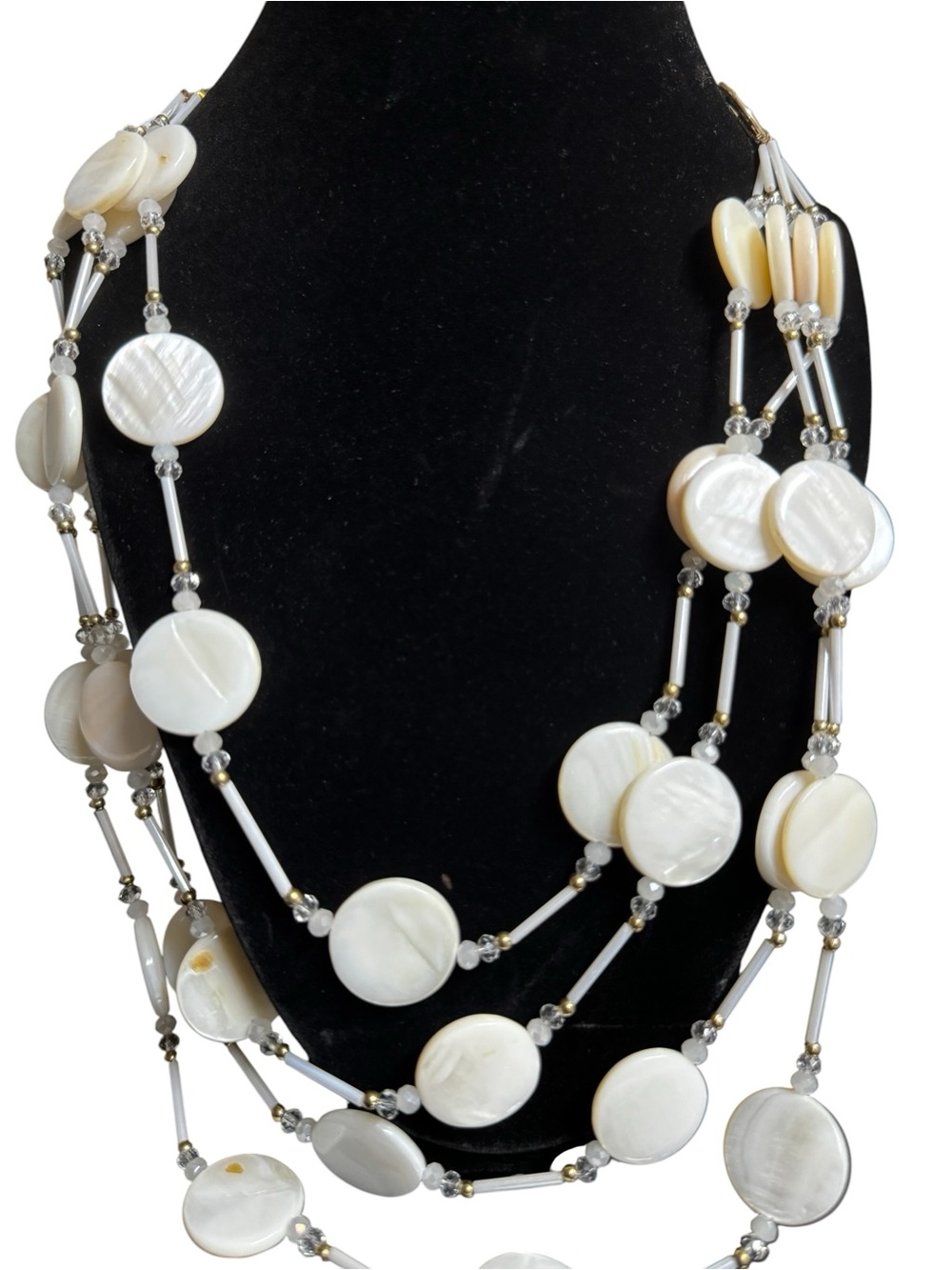 nOir Jewelry Layered Mother-of-Pearl Disc Necklace - Cream White